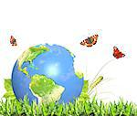 Summer green leaves, grass, insects and Earth. Isolated over white background. Elements of this image furnished by NASA