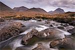 Rushing rocky river at Glen Sligachan on the Isle of Skye, Inner Hebrides, Scotland, United Kingdom, Europe