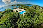 High wide angle view of Caribbean sea and coast, St. Georges Caye, Belize, Central America