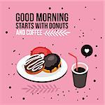 Perfect breakfast Donuts Coffee background Modern flat isometric design style Vector illustration