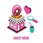 Donut shop Coffee love Food isometric infographic element set Vector illustration