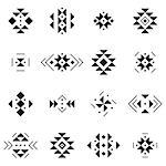 Set of vector elements in aztec style. Collection of traditional icons and shapes. Elements for cards, textile and patterns.