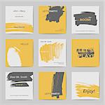 Abstract hand drawn style square hipster postcards in bright colors