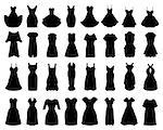 Black silhouettes of cocktail dresses, vector