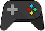 A vector illustration of a black joystick with colorful buttons.