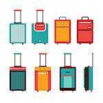 Colorful travel bag icon set Carry on luggage collection Vector illustration