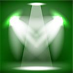 Spotlights Isolated on Green Background. Stage Spotlight Background