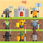 Castle and Knights. Medieval Game Vector Illistrations