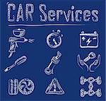 Car service doodles vector icon set in eps 10