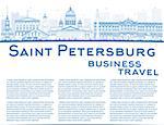 Outline Saint Petersburg skyline with blue landmarks and copy space. Business travel and tourism concept with historic buildings. Image for presentation, banner, placard and web site. Vector illustration