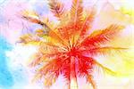 beautiful watercolor painting of colorful retro palm