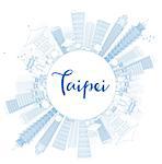 Outline Taipei skyline with blue landmarks and copy space. Vector illustration. Business travel and tourism concept with place for text. Image for presentation, banner, placard and web site.