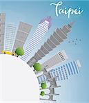 Taipei skyline with grey landmarks, blue sky and copy space. Vector illustration. Business travel and tourism concept with place for text. Image for presentation, banner, placard and web site.