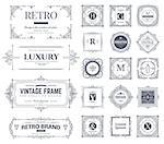 Collection of vintage flourishes calligraphic ornaments and frames. Retro style. Vector template