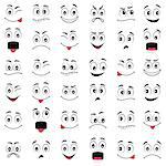 Cartoon faces with different expressions, featuring the eyes and mouth, design elements on white background. Also available as a Vector in Adobe illustrator EPS 8 format.