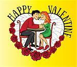 dating young couple Valentine postcard with flowers vector