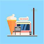 Ice Cream Shop Front. Flat Vector Illustration