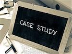 Hand Drawn Case Study Concept  on Chalkboard. Blurred Background. Toned Image. 3d Render.
