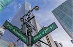 Street sign at an intersection in New York City, America