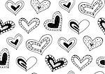 Seamless pattern with the hand drawn ink doodle hearts. Pattern in the swatches panel.