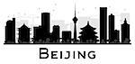 Beijing City skyline black and white silhouette. Vector illustration. Simple flat concept for tourism presentation, banner, placard or web. Business travel concept. Cityscape with landmarks