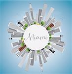 Miami Skyline with Gray Buildings, Blue Sky and Copy Space. Vector Illustration. Business Travel and Tourism Concept with Modern Buildings. Image for Presentation Banner Placard and Web Site.