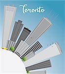 Toronto skyline with grey buildings, blue sky and copy space. Vector illustration. Business travel and tourism concept with place for text. Image for presentation, banner, placard and web site.
