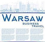 Outline Warsaw skyline with blue buildings and copy space. Vector illustration. Business travel and tourism concept with modern buildings. Image for presentation, banner, placard and web site.