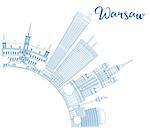 Outline Warsaw skyline with blue buildings and copy space. Vector illustration. Business travel and tourism concept with modern buildings. Image for presentation, banner, placard and web site.