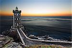 Kermorvan Lighthouse after sunset, Brittany, France