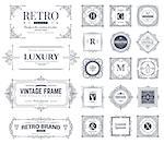 Collection of vintage flourishes calligraphic ornaments and frames. Retro style of design elements, decorations for postcard, banners, logos. Vector template