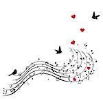 vector illustration of background with swirls, musical notes and hearts