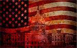 Washington DC US Capitol Building with US American Flag Grunge Texture Background Illustration