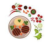 Appetizing Steak on Plate. Flat Vector Illustration