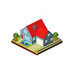 Isometric icon representing modern house with backyard vector