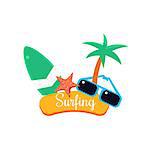 Surfing. Summer Vacation. Bright Vector Illustartion the collection of tropical labels, print, sticker