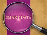 Smart Data through Lens on Old Paper with Dark Lilac Vertical Line Background. 3D Render.