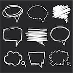 Hand drawn speech bubbles chalk set on blackboard