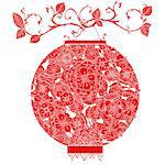 Chinese Lantern hang on tree red on white background