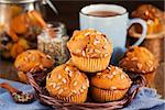 Fresh homemade delicious pumpkin muffins with sunflower seeds for breakfast