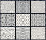 Vintage seamless background set in eastern style. Black and white monochrome wallpapers. Patterns for design. Traditional oriental decor