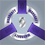 Five year metallic warranty badge with purple ribbon