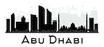 Abu Dhabi City skyline black and white silhouette. Vector illustration. Simple flat concept for tourism presentation, banner, placard or web site. Business travel concept. Cityscape with landmarks