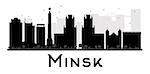 Minsk City skyline black and white silhouette. Vector illustration. Simple flat concept for tourism presentation, banner, placard or web site. Business travel concept. Cityscape with landmarks