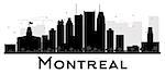 Montreal City skyline black and white silhouette. Vector illustration. Simple flat concept for tourism presentation, banner, placard or web site. Business travel concept. Cityscape with landmarks