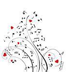 vector illustration of musical notes with hearts