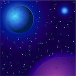 Fantastic background, space, planets, sun and stars. Vector