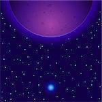 Fantastic background, space, violet planet and sun. Vector