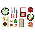 Restaurant asian cuisine Vector flat illustration icon set