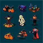 Halloween symbols collection modern style icon set